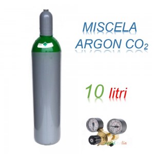 Bombola 10 litri miscela ARGON - CO2 Ricaricabile 200 bar EE + riduttore di pressione per saldatrice a filo