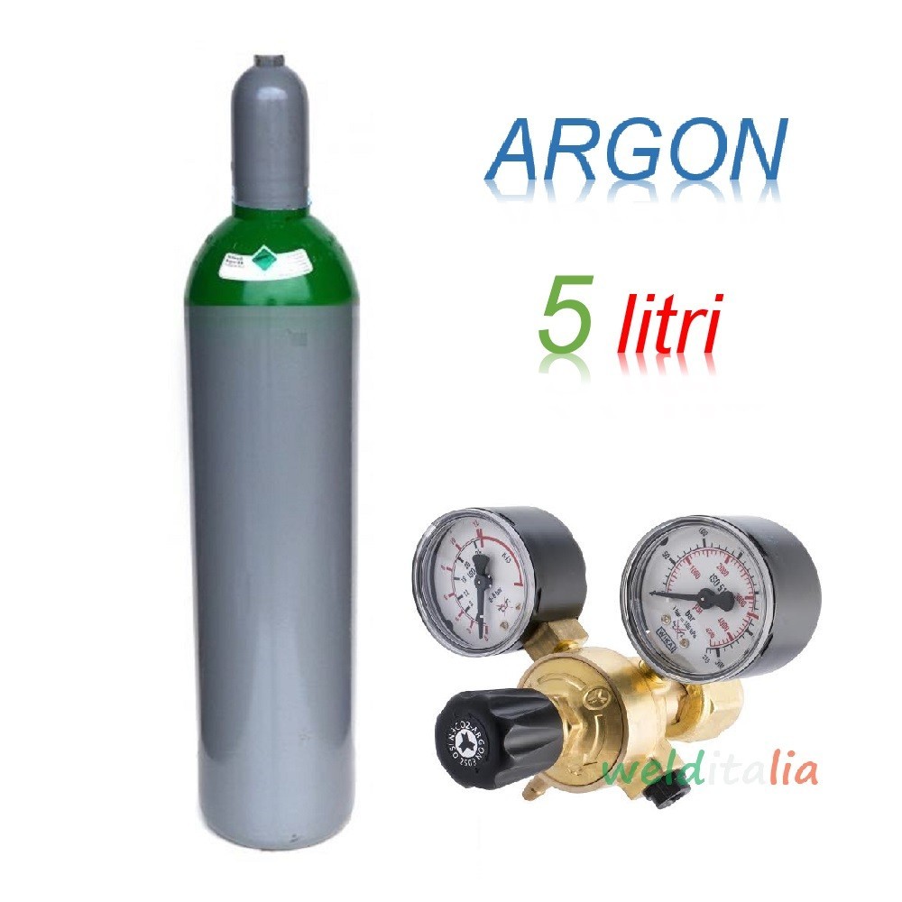 Bombola 5 litri ARGON Ricaricabile 200 bar EE + riduttore pressione saldatrice a filo e TIG