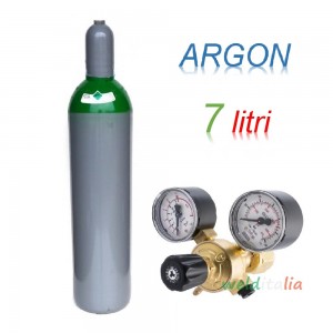 Bombola 7 litri ARGON Ricaricabile 200 bar EE + riduttore di pressione per saldatrice a filo e TIG
