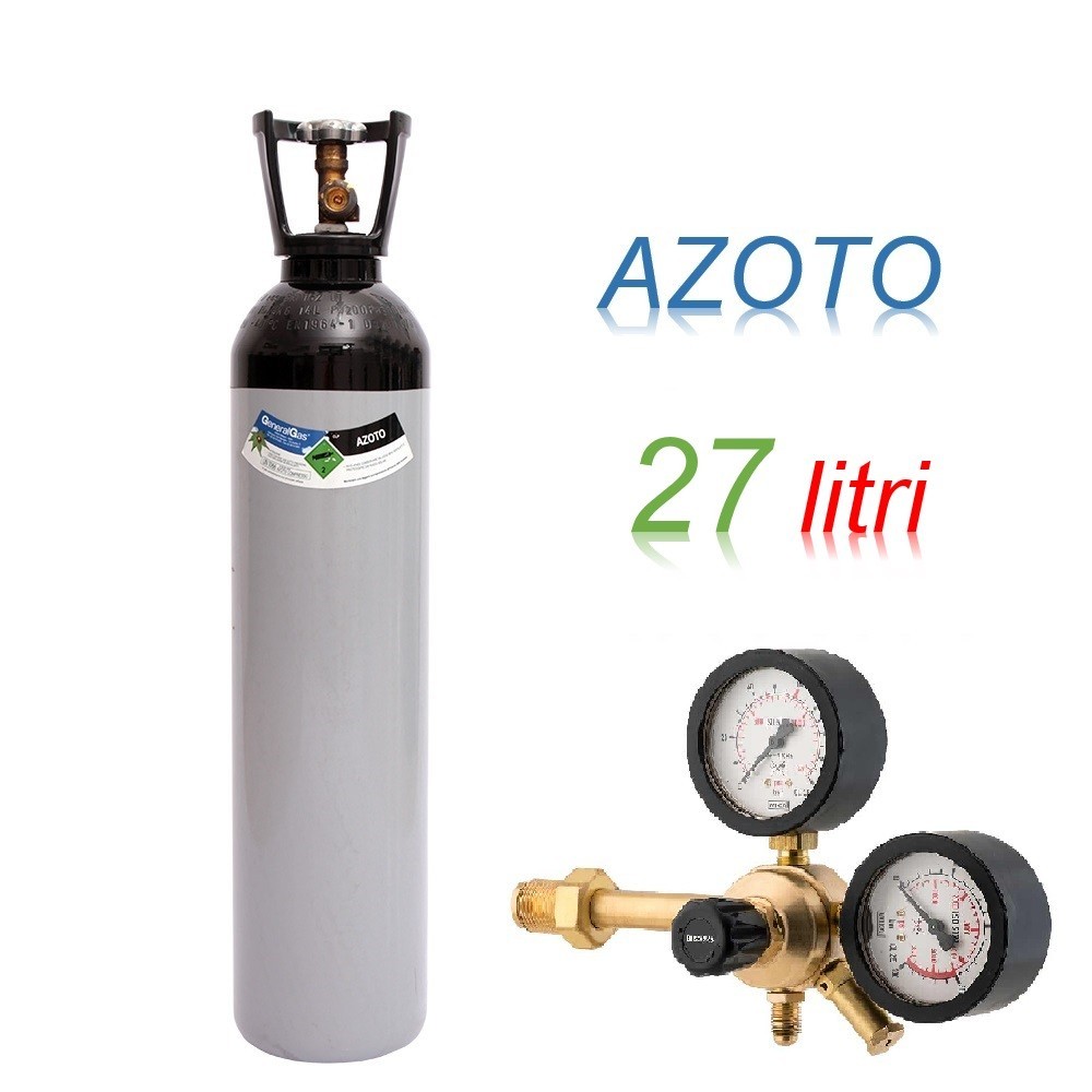 Bombola 27 litri AZOTO Ricaricabile 200 bar EE + riduttore di pressione Major 60 HP a 60 bar