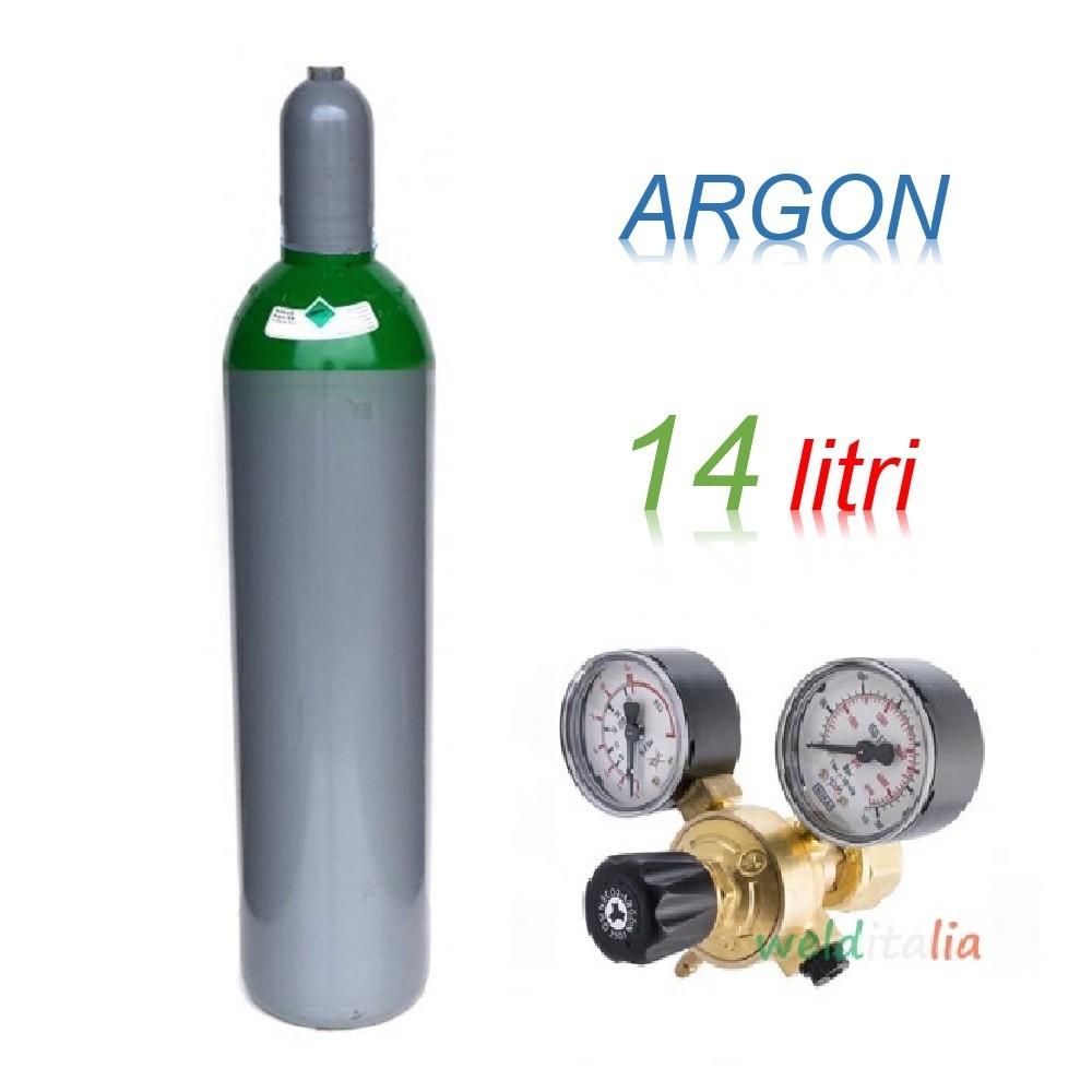 Bombola 14 litri ARGON Ricaricabile 200 bar EE + riduttore di pressione per saldatrice a filo e TIG